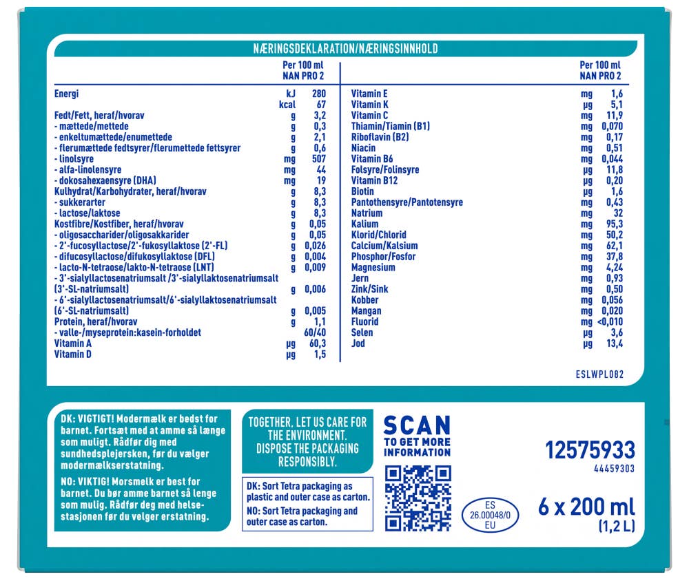 Nestlé Nan NAN pro 2 drikkeklar fra 6 mnd 6x200ml