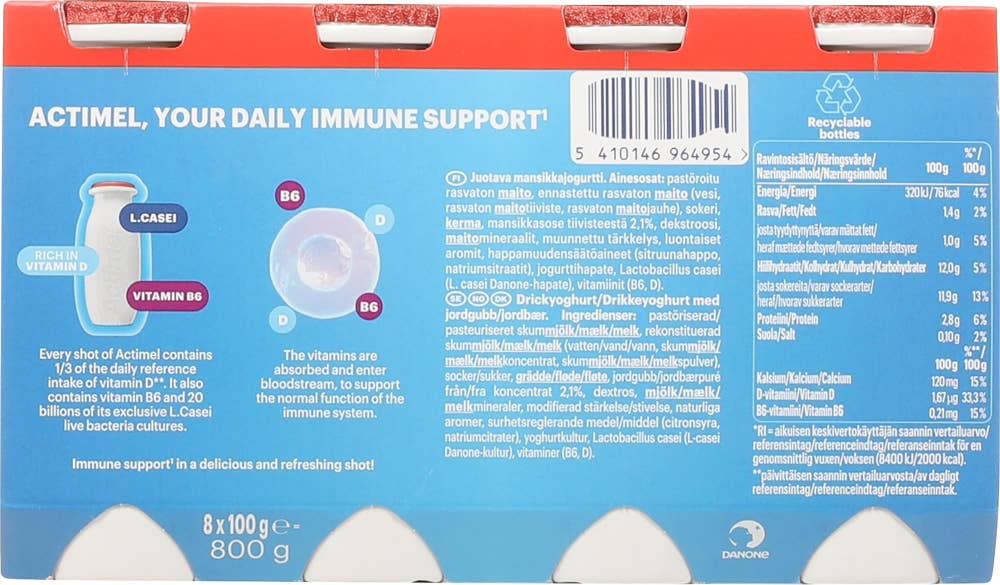 ACTIMEL Drikkeyoghurt jordbær 8x100 g