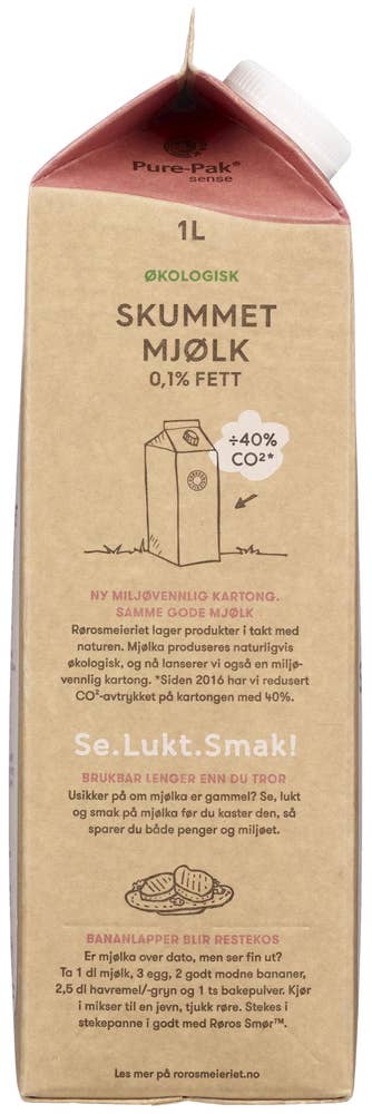 Rørosmeieriet Økologisk Rørosmjølk Skummet 0,1% fett
