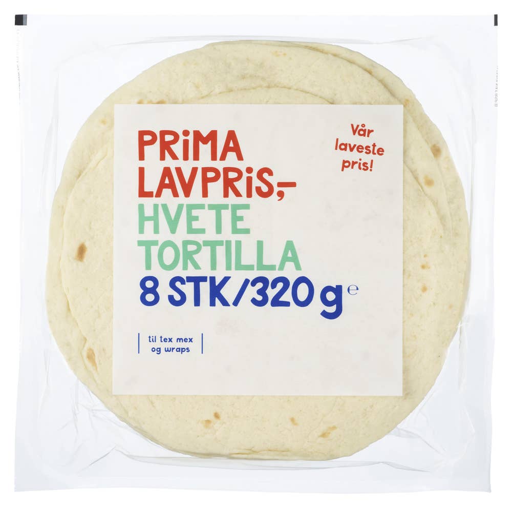 Prima Lavpris Tortilla hvete 8stk, 20cm