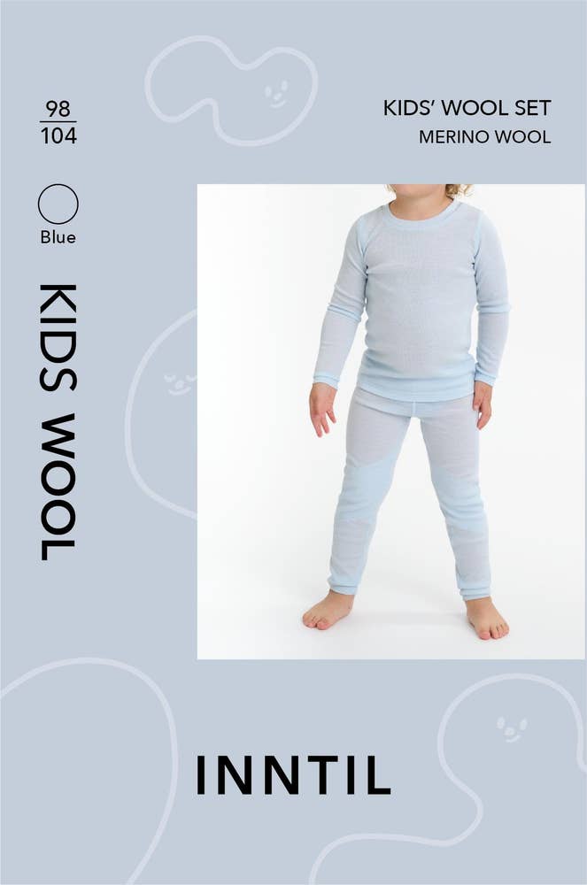Inntil Ullsett til barn i 100% merinoull Blå, str 98-104