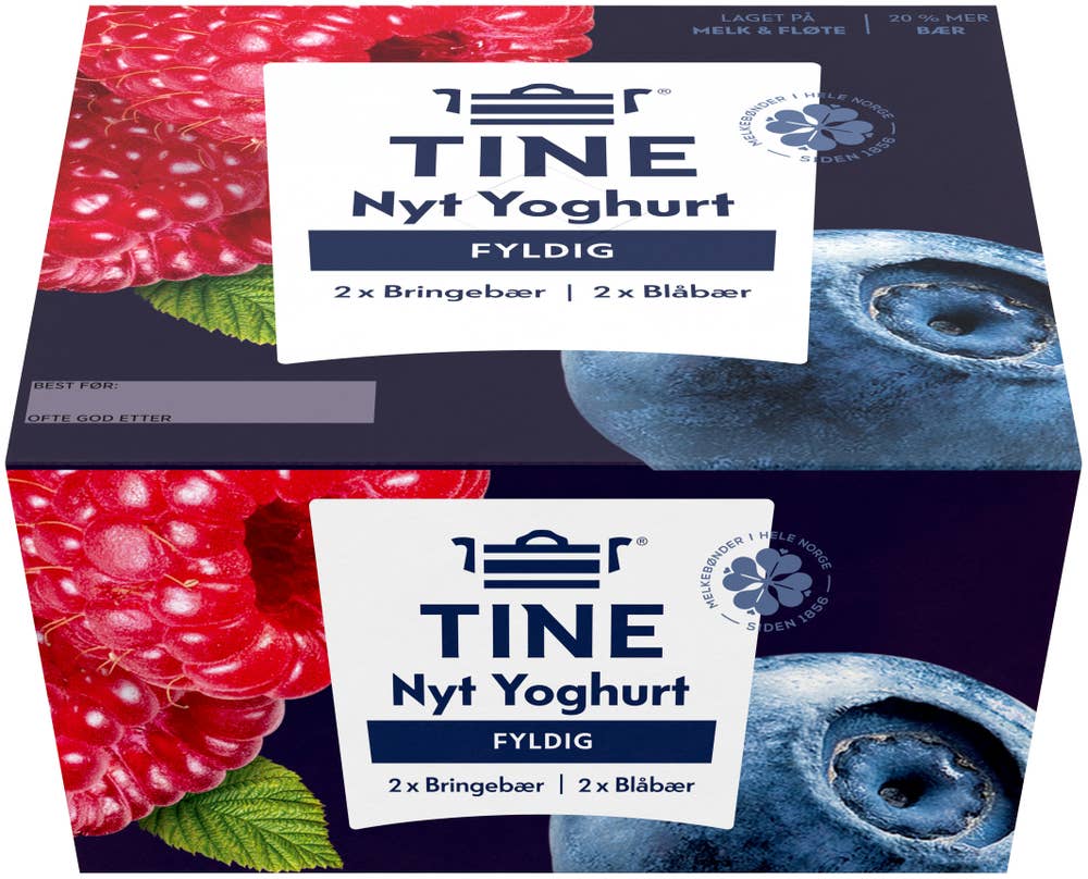 TINE Nyt yoghurt blåbær og bringebær 4x125g