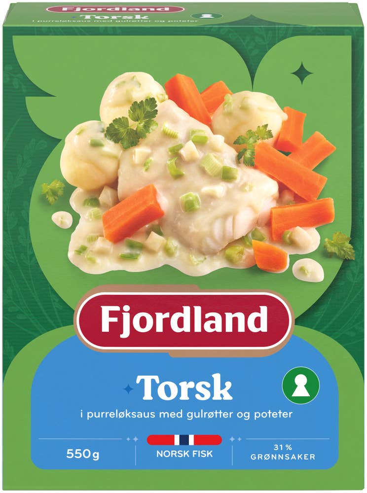 Fjordland Torsk Med purreløksaus, gulrøtter og poteter