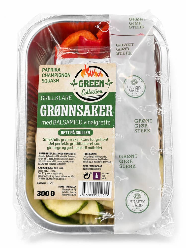 Huseby Gaard Grillklare paprika, champignon og squash Balsamico vinagrette