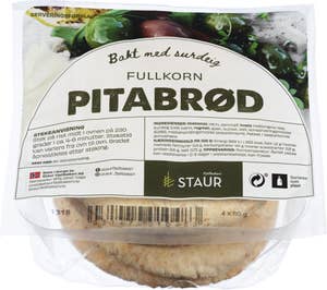 Staur Fjellbakeri Pitabrød Fullkorn ca 15 cm, 4 stk