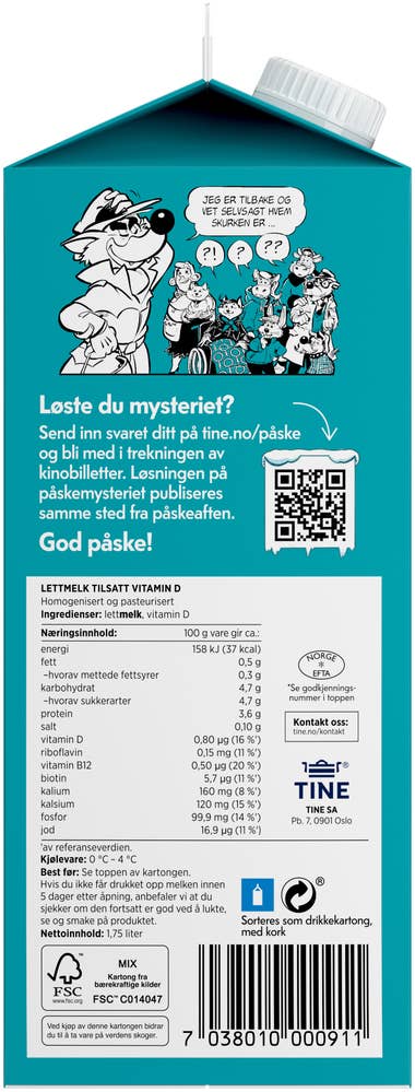 Tine Lettmelk 0,5% fett