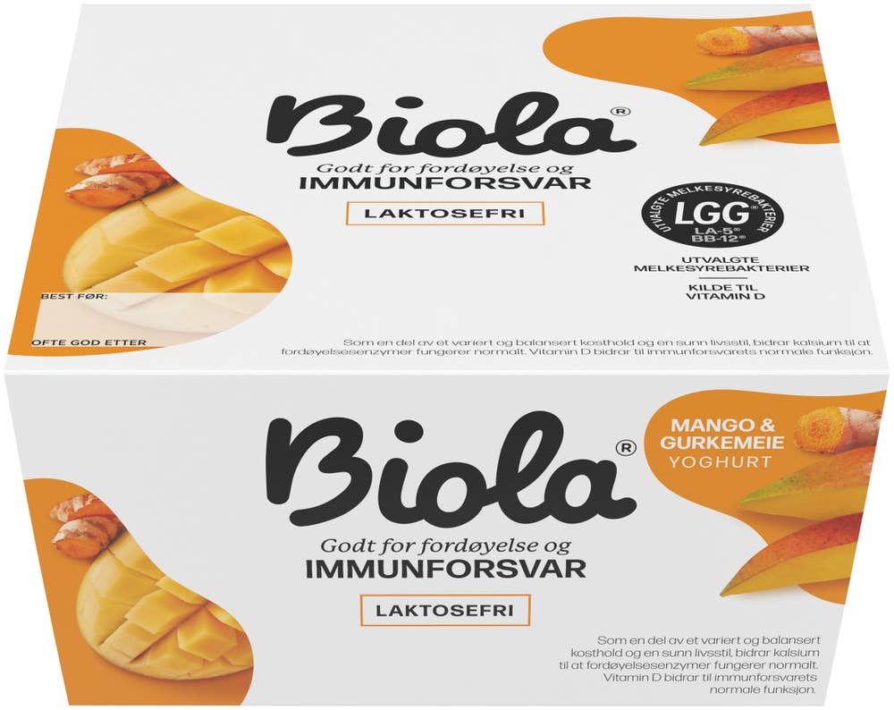 TINE Biola® yoghurt mango og gurkemeie Laktosefri, 4x125g