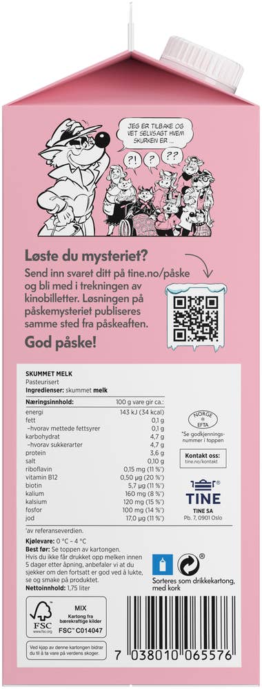 TINE Skummet melk 0,1%