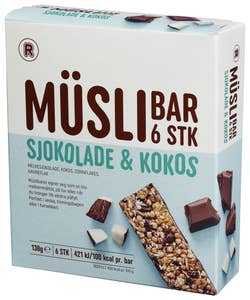 R Müslibar Sjokolade og Kokos 6 stk