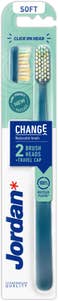 Jordan Tannbørste Change Soft Med 2 hoder, ass. farge