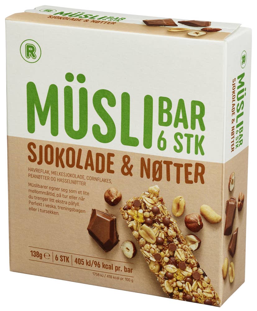 R Müslibar sjokolade og müsli 6pk