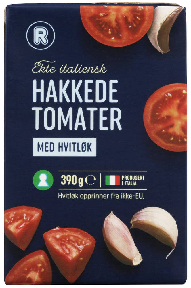 R Hakkede tomater Med hvitløk