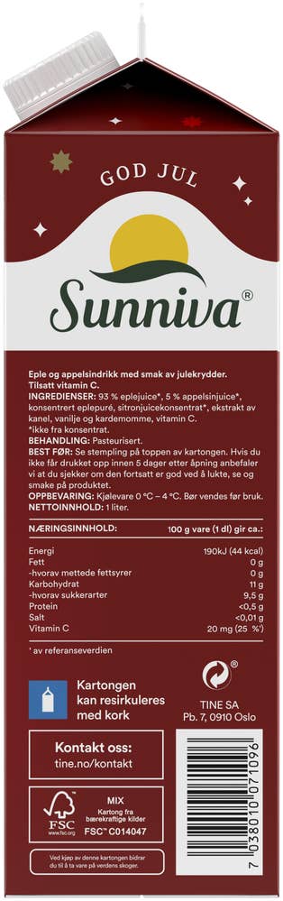 TINE Sunniva® Presset Eple og Appelsin Med julekrydder