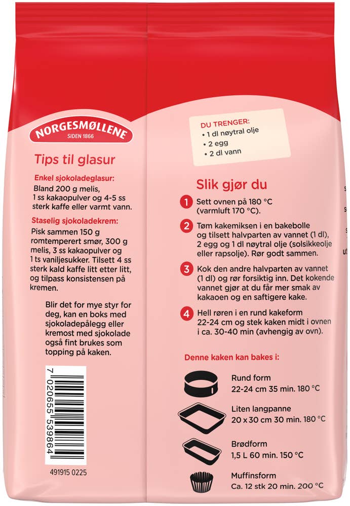 Norgesmøllene Saftig sjokoladekake