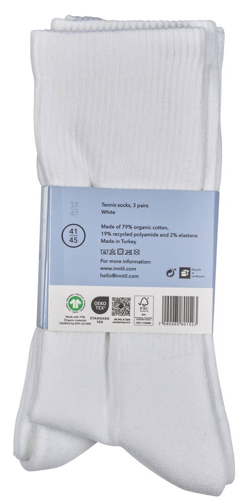 Inntil Tennissokker Hvit, str 41-45, 3 par