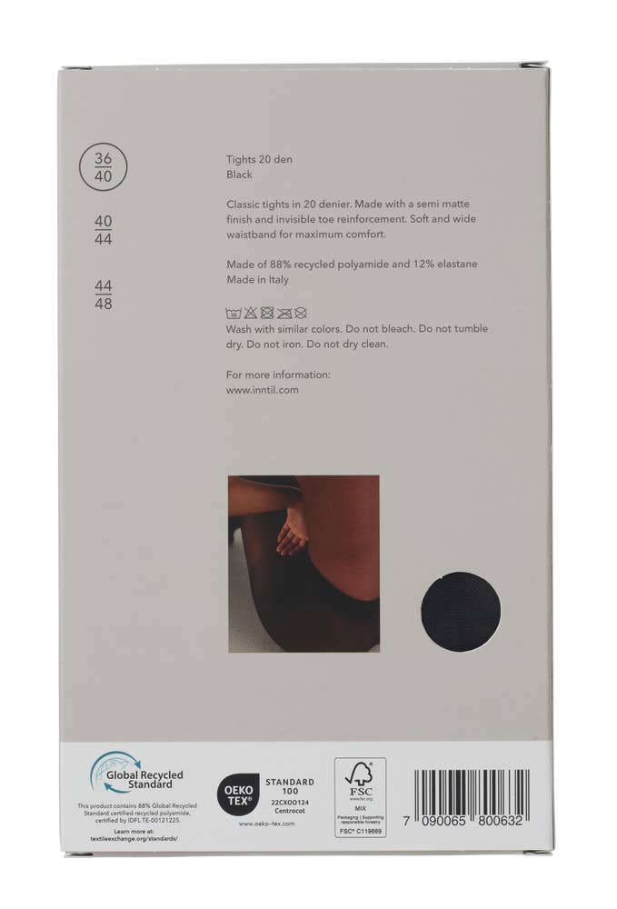 Inntil Strømpebukse 20 DEN Sort, str. 36-40, semi-matt