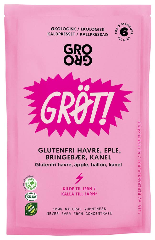 Grogro Grøt med bringebær og kanel Fra 6 mnd, Økologisk