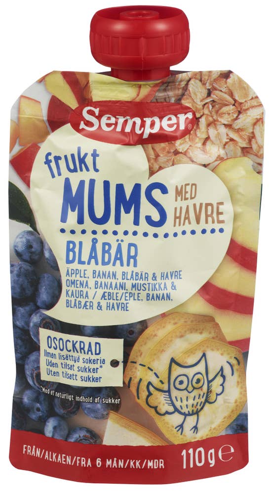 SEMPER Fruktmums med havre og blåbær Fra 6 mnd