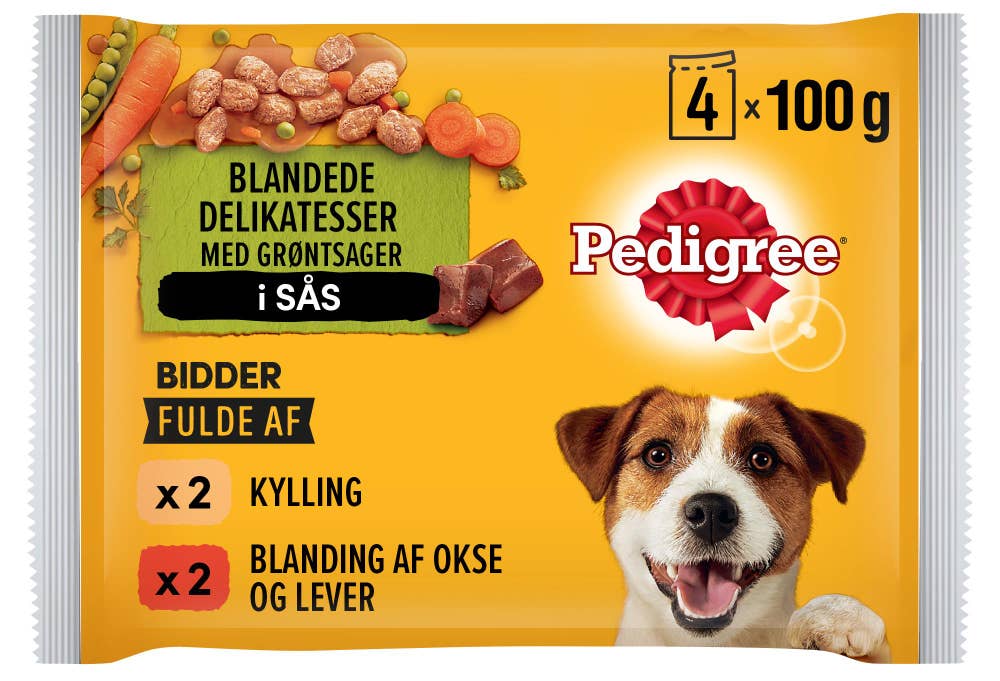 PEDIGREE Våtfôr med okse, kylling og grønnsaker i saus Til voksne hunder, 4x100g