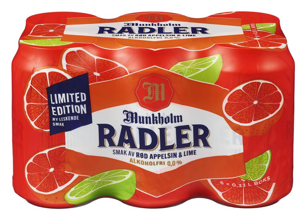 Munkholm Radler Rød appelsin & lime 6x0,33l