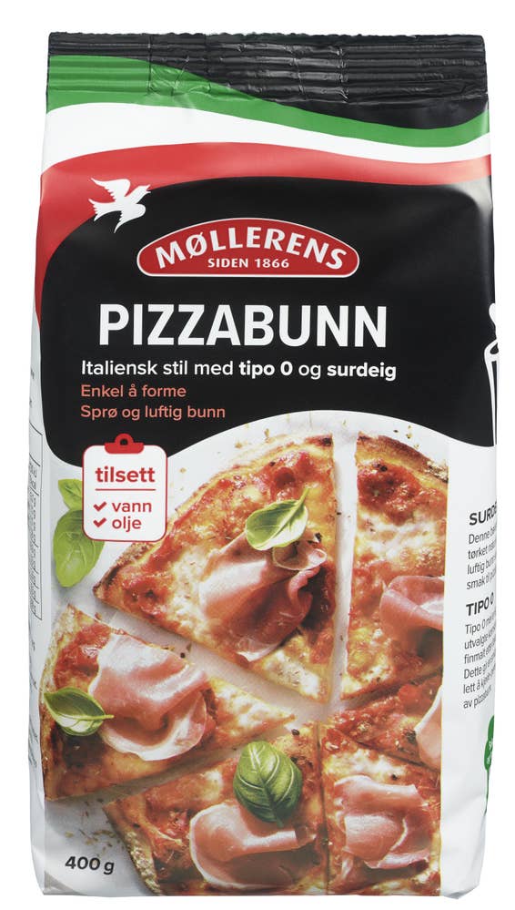 Norgesmøllene Pizzabunn italiensk Tipo 0 og surdeig