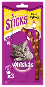Whiskas Sticks kattegodbit med kyllingsmak 3 stk