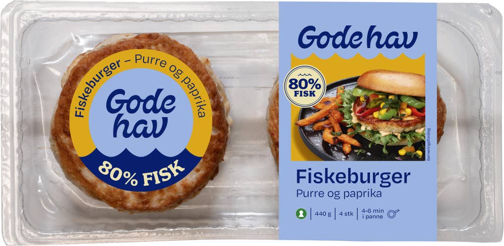 Gode Hav Fiskeburger med purré og paprika