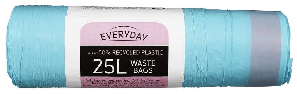 Everyday Avfallspose med snøring Turkis, 25l, 80% resirkulert plast