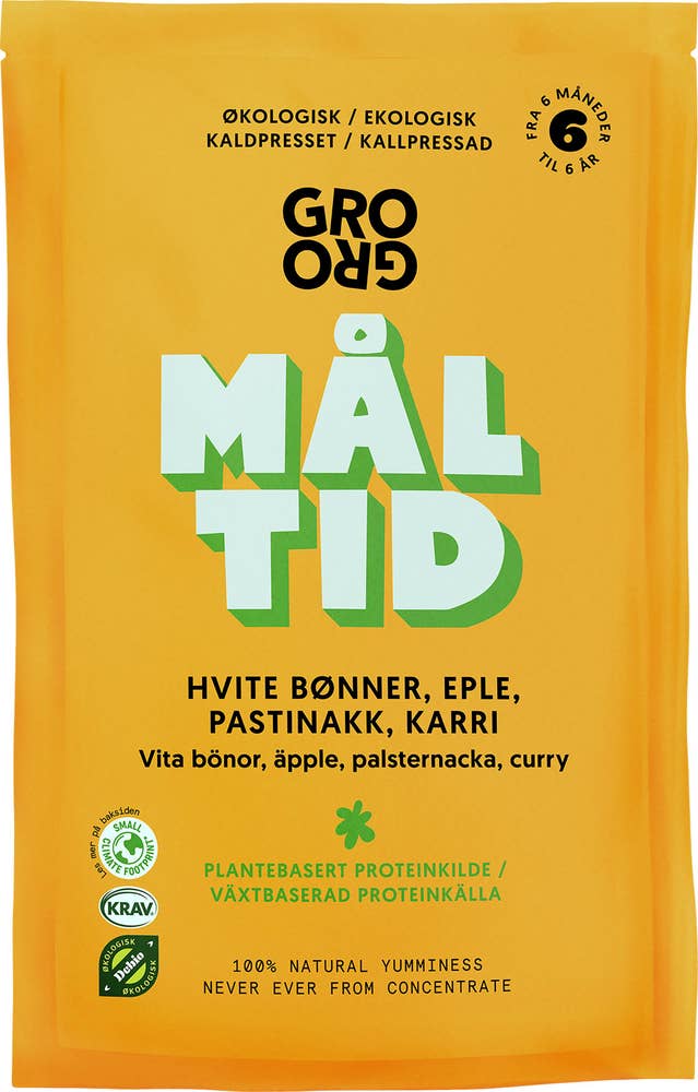 Grogro Økologisk måltid med hvite bønner og karri Fra 6 mnd
