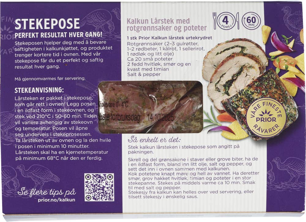 Prior Kalkun lårstek i stekefilm Urtekrydret, opptint vare