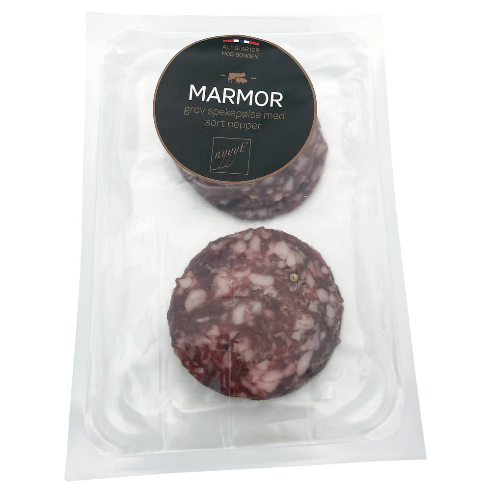 Nyyyt Marmor spekepølse, skivet