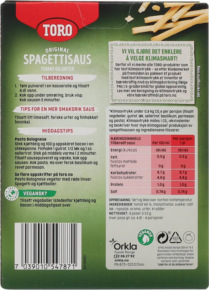 Toro Spaghettisaus Økonomipakke, 4 poser