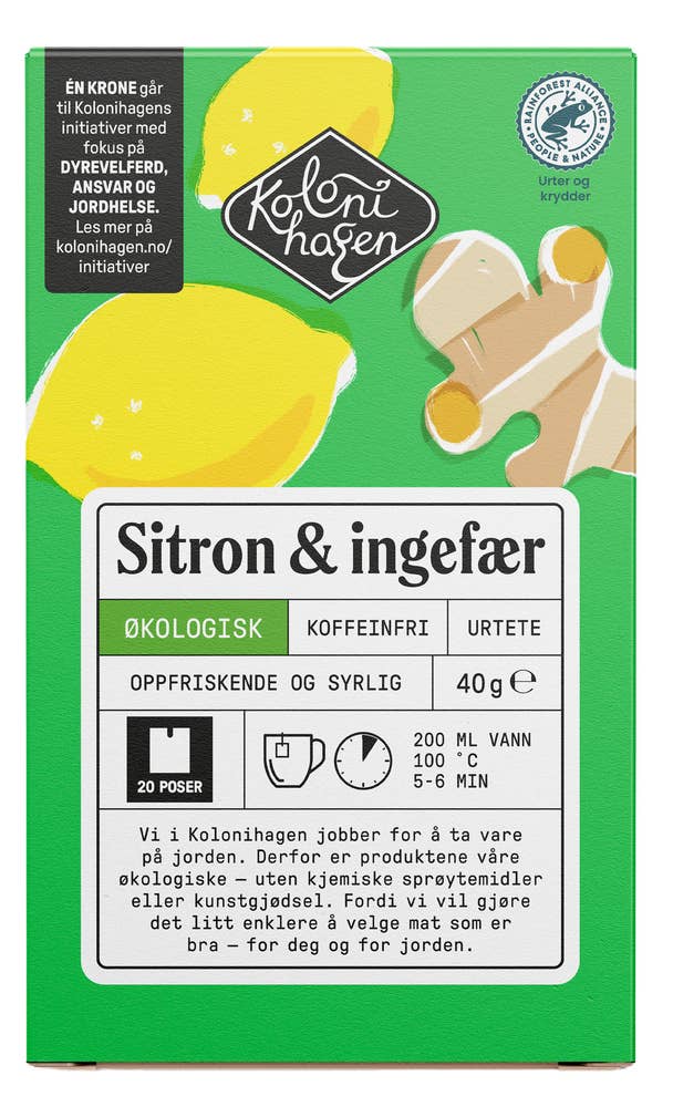 Kolonihagen Økologisk sitron- og ingefærte 20 poser