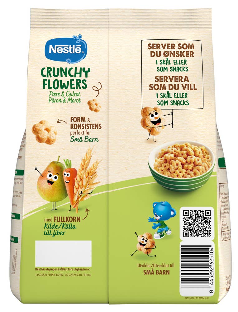 Nestlé Crunchy flowers Pære & gulrot Med fullkorn