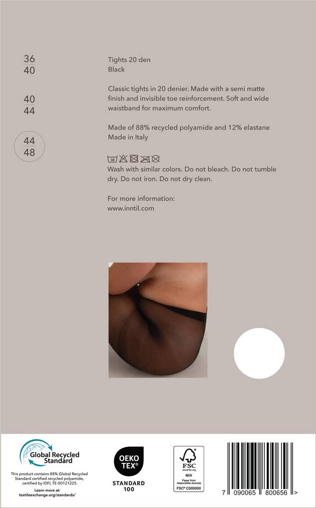 Inntil Strømpebukse 20 DEN Sort, str. 44-48, semi-matt