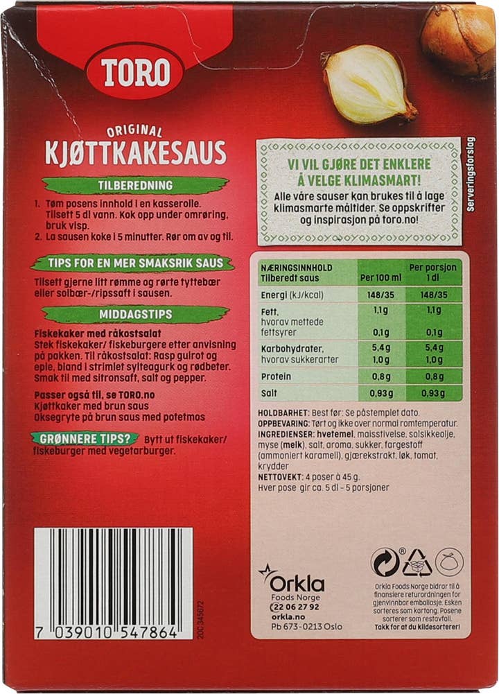 Toro Kjøttkakesaus Økonomipakke, 4 poser