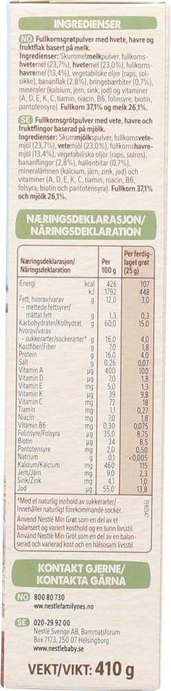 Min fullkornsgrøt Bringebær og banan Fra 6 mnd