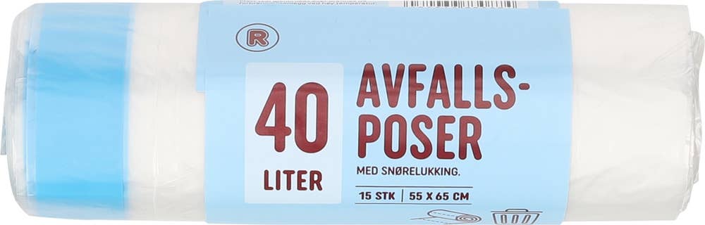 R Avfallspose med Snøring Klar, 40l