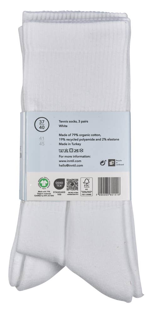 Inntil Tennissokker Hvit, str 37-40, 3 par