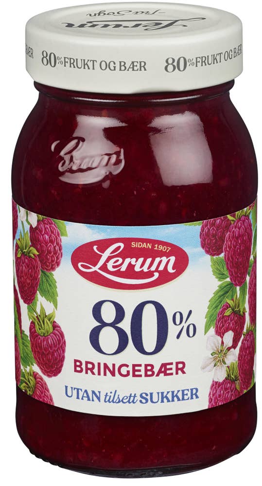 Lerum Bringebærsyltetøy 80% Uten Tilsatt Sukker