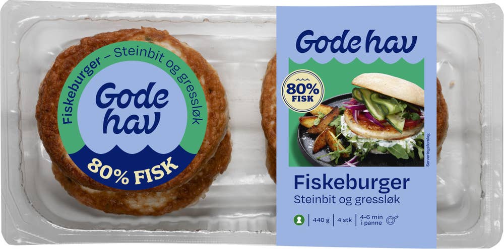 Gode Hav Fiskeburger med steinbit og gressløk