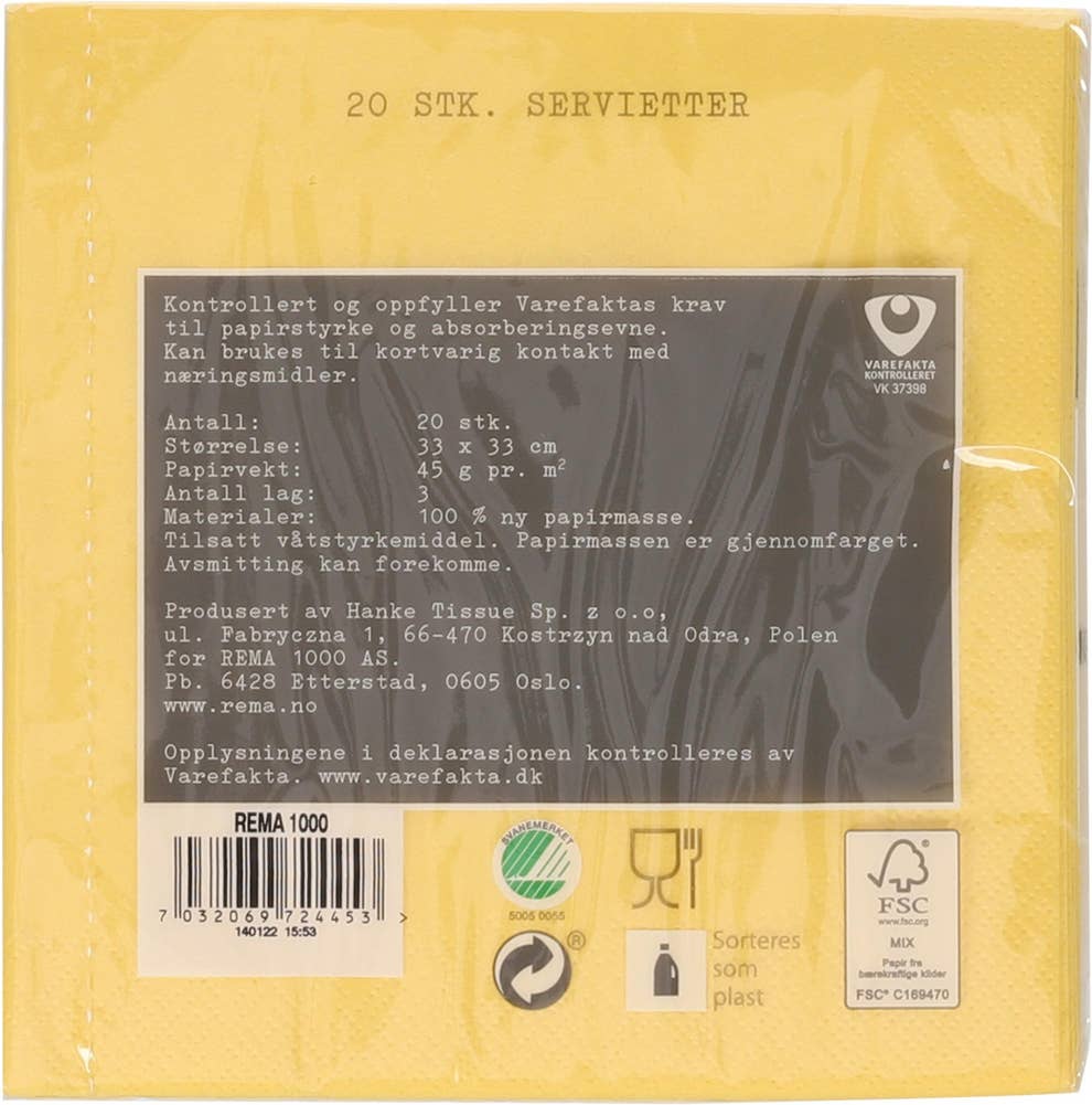 Rema Serviett til påske Gul, 33x33 cm
