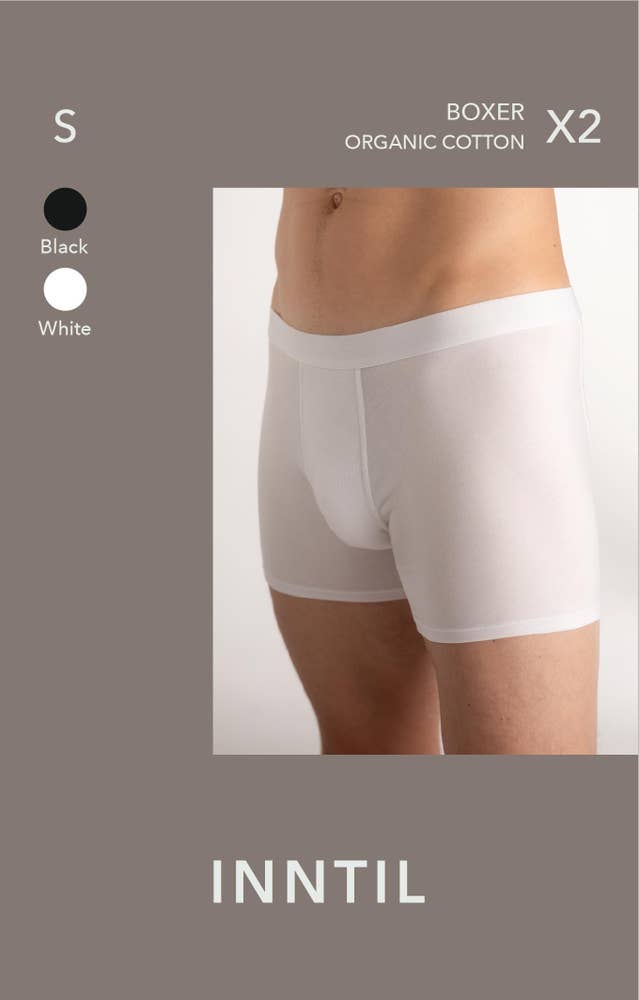 Inntil Bokser i økologisk bomull Sort og hvit, str. S