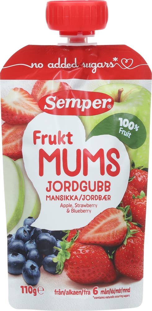 Semper Fruktmums jordbær, eple og blåbær Fra 6 mnd