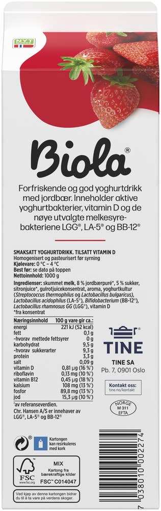 TINE Biola® yoghurtdrikk jordbær