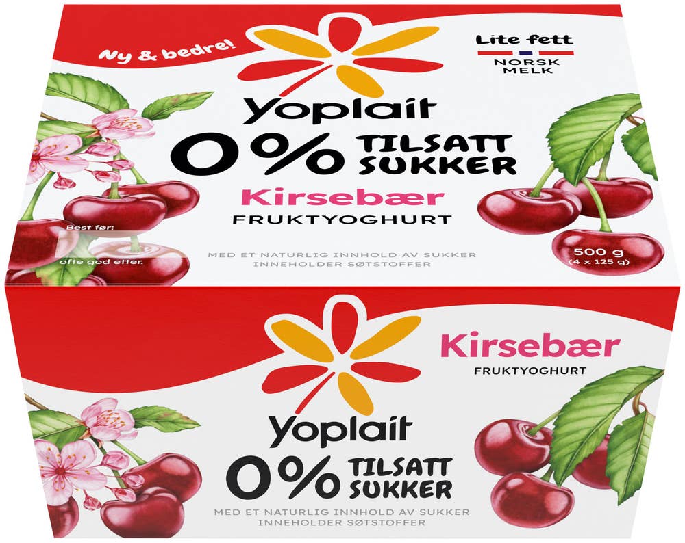 Yoplait 0% Kirsebær, 4x125g