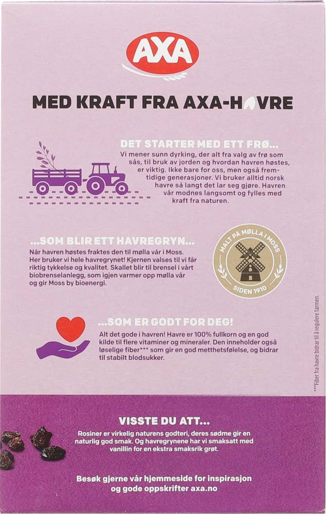 Axa Express havregrøt Rosin og vaniljesmak