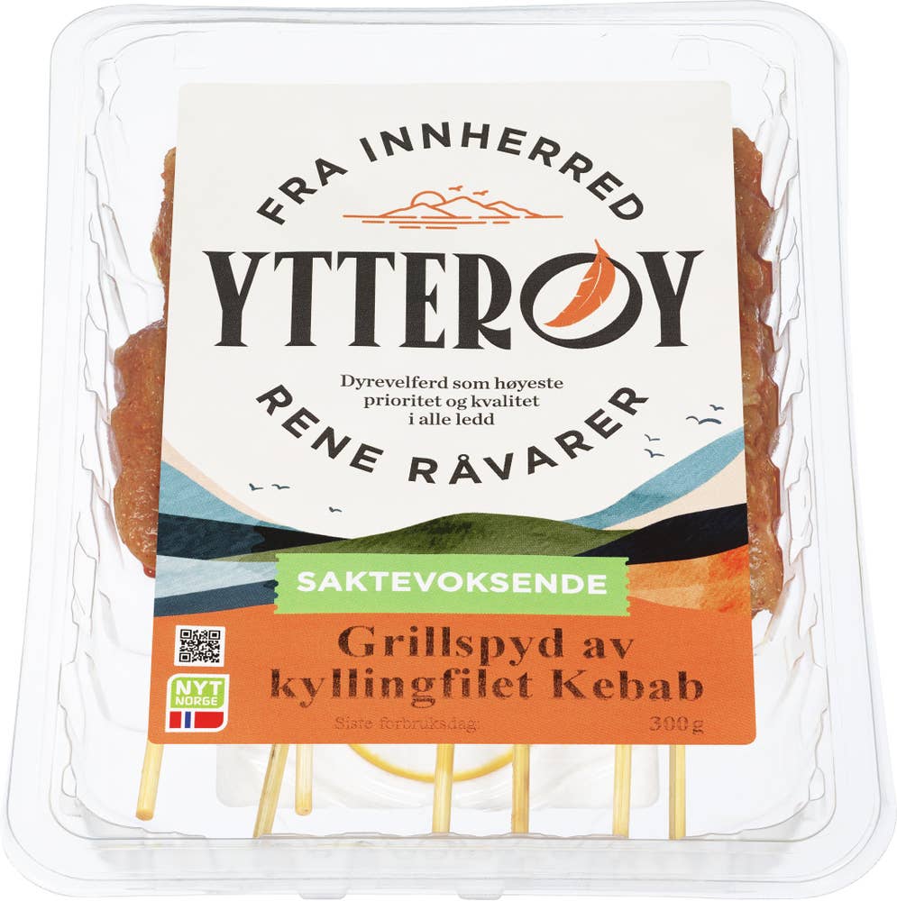 Ytterøy Grillspyd av kyllingfilet, Kebab Rå, Saktevoksende kylling