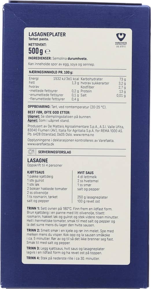 R LASAGNEPLATER 500G R