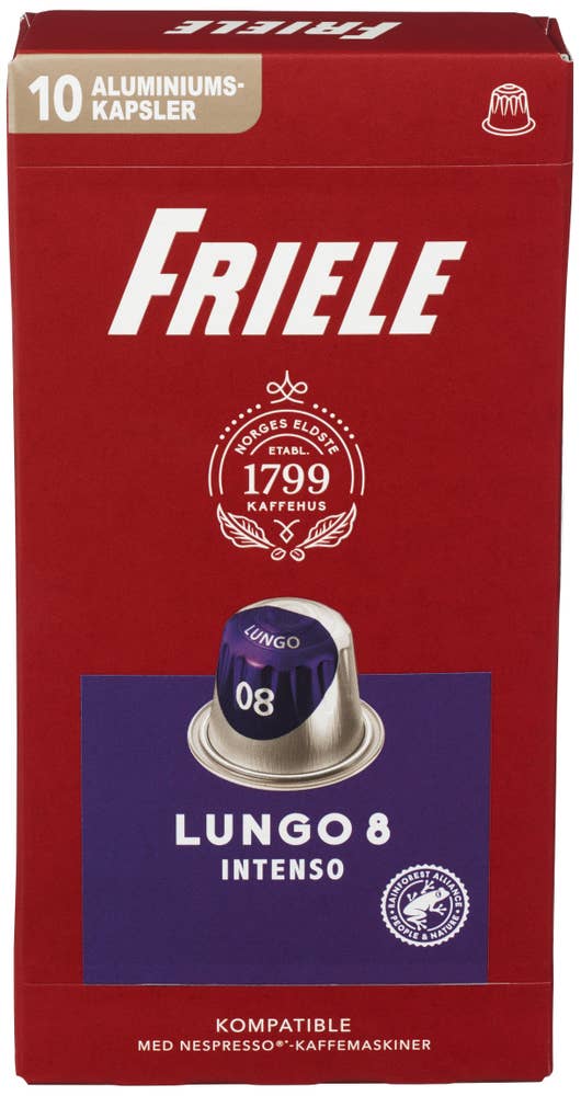Friele Lungo Intenso Styrke 8, kaffekapsler
